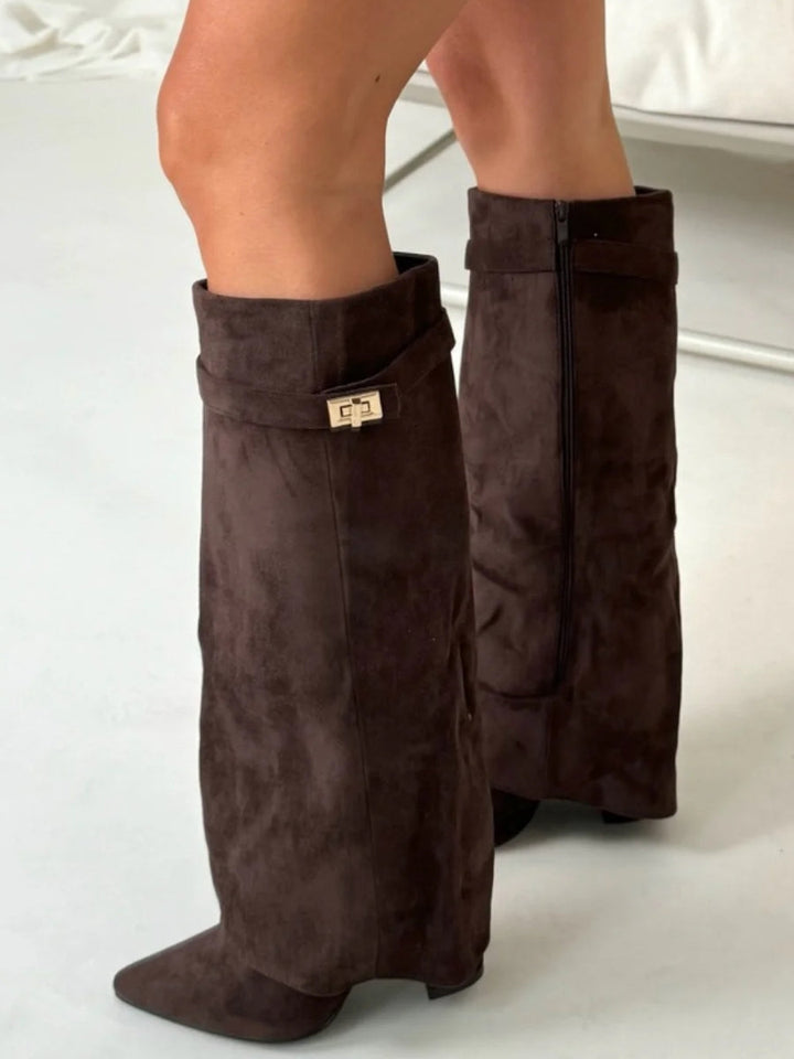 Bottes Femme Genou avec Partie Supérieure Évasée et Talon Bloc