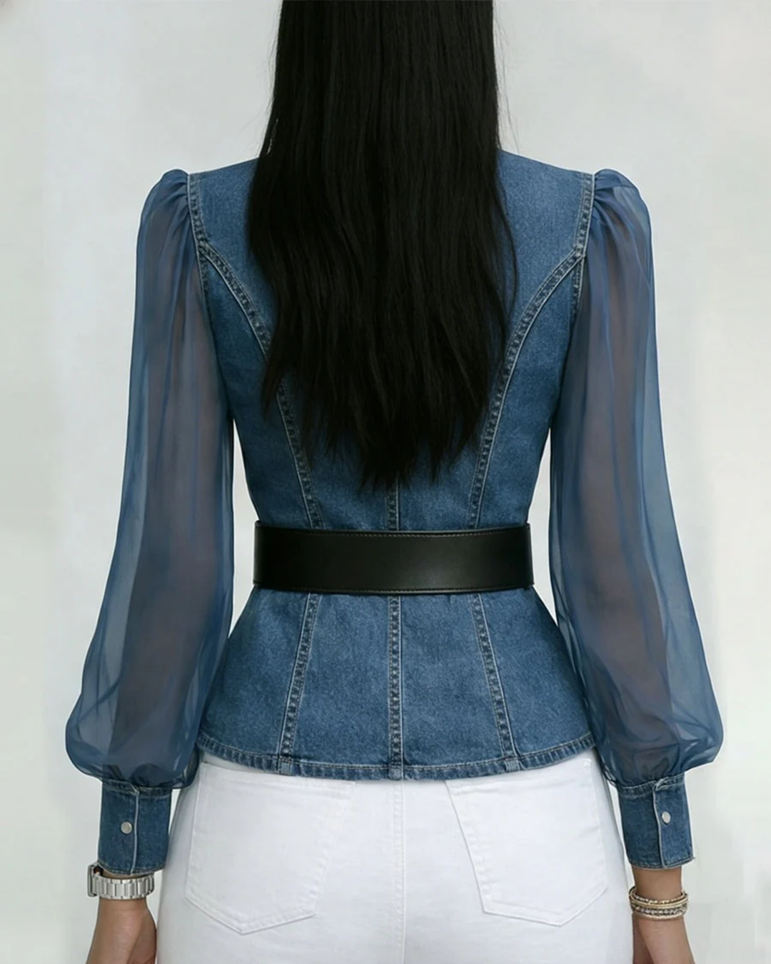 Alessia™ | Haut en Denim avec Manches en Chiffon Léger