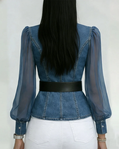 Alessia™ | Haut en Denim avec Manches en Chiffon Léger