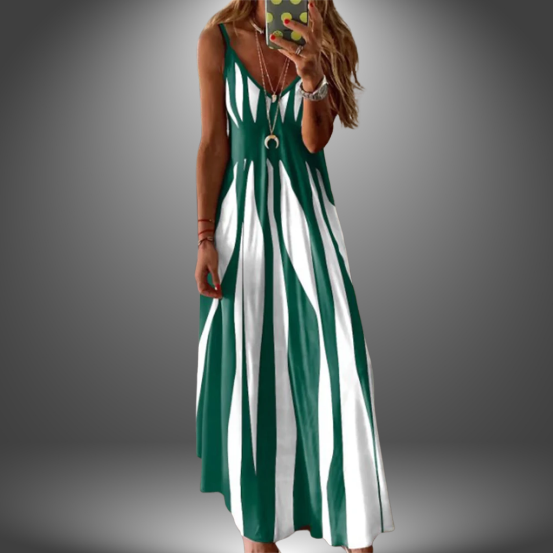 Aria - Robe Longue Élegante Sans Manches à Rayures Imprimées