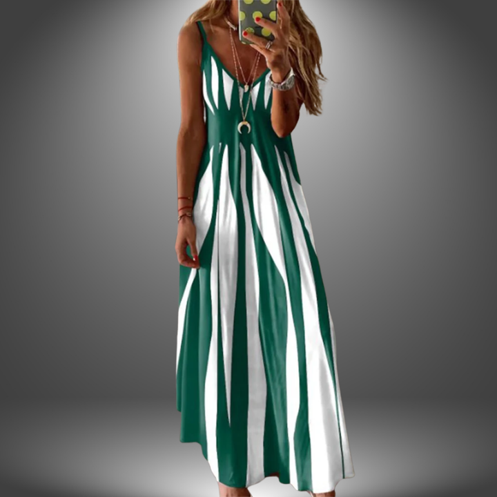 Aria - Robe Longue Élegante Sans Manches à Rayures Imprimées