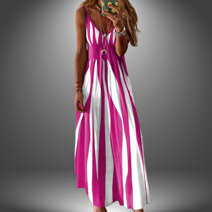 Aria - Robe Longue Élegante Sans Manches à Rayures Imprimées