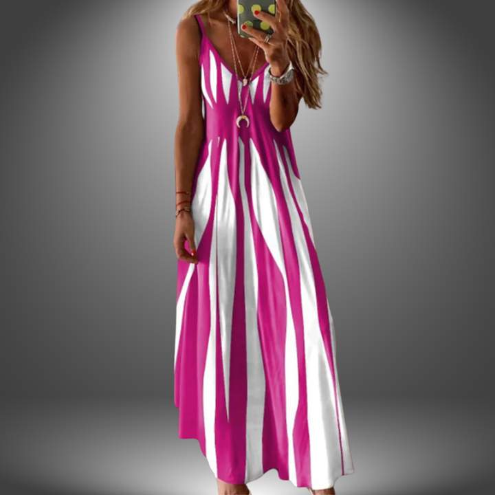 Aria - Robe Longue Élegante Sans Manches à Rayures Imprimées