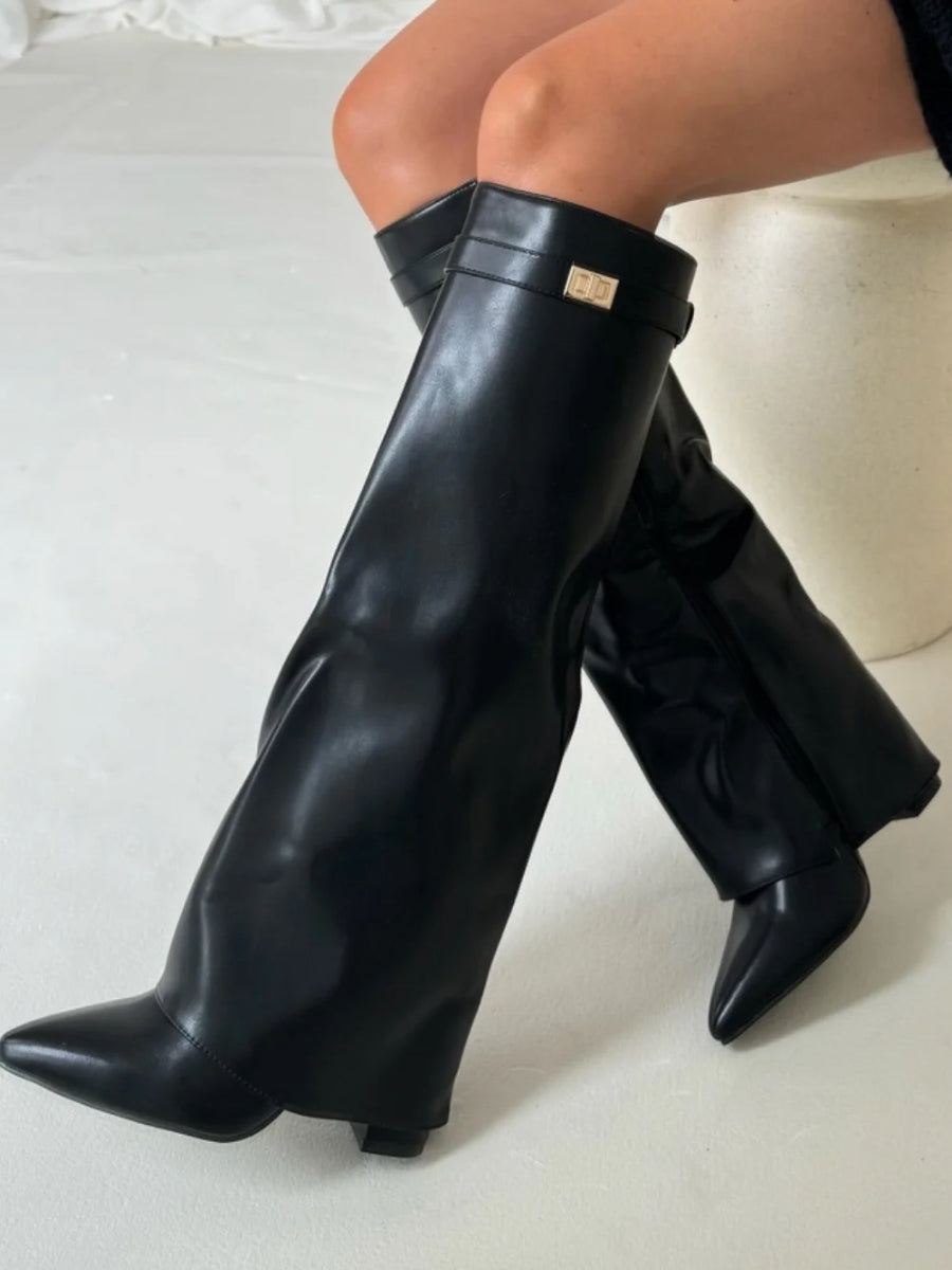 Bottes Femme Genou avec Partie Supérieure Évasée et Talon Bloc