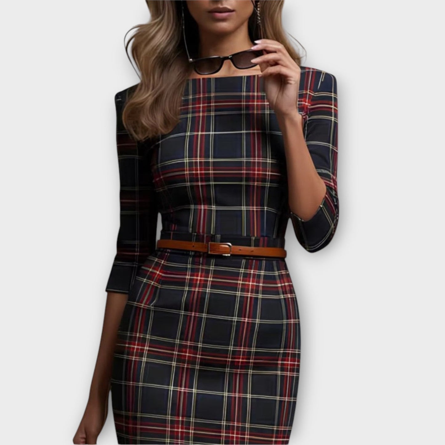 Robe Midi Crayon Élégante à Carreaux
