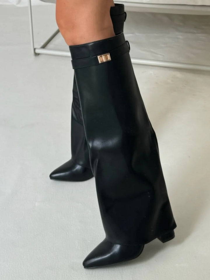 Bottes Femme Genou avec Partie Supérieure Évasée et Talon Bloc