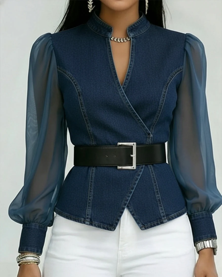 Alessia™ | Haut en Denim avec Manches en Chiffon Léger