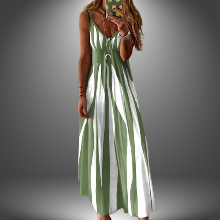 Aria - Robe Longue Élegante Sans Manches à Rayures Imprimées