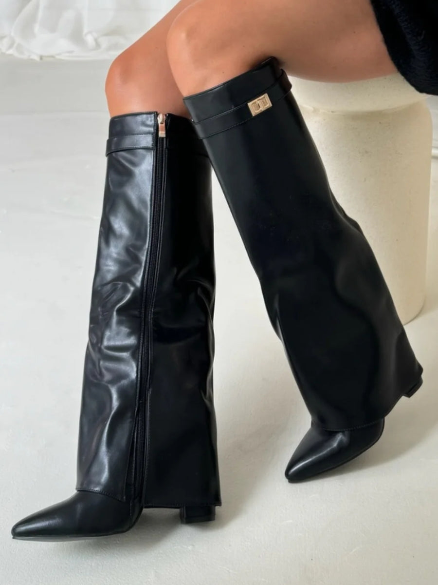 Bottes Femme Genou avec Partie Supérieure Évasée et Talon Bloc
