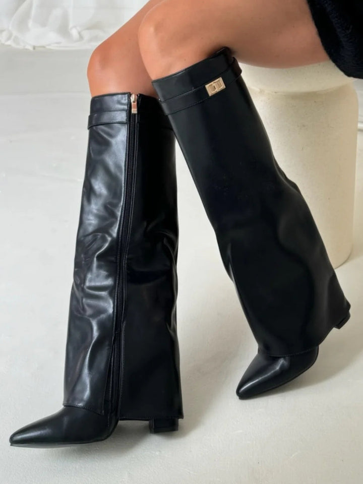 Bottes Femme Genou avec Partie Supérieure Évasée et Talon Bloc