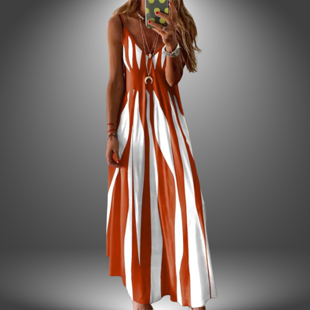 Aria - Robe Longue Élegante Sans Manches à Rayures Imprimées