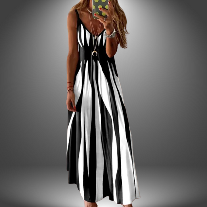 Aria - Robe Longue Élegante Sans Manches à Rayures Imprimées