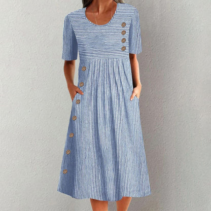 CALLIE – ROBE MIDI CLASSIQUE À RAYURES AVEC BOUTONS