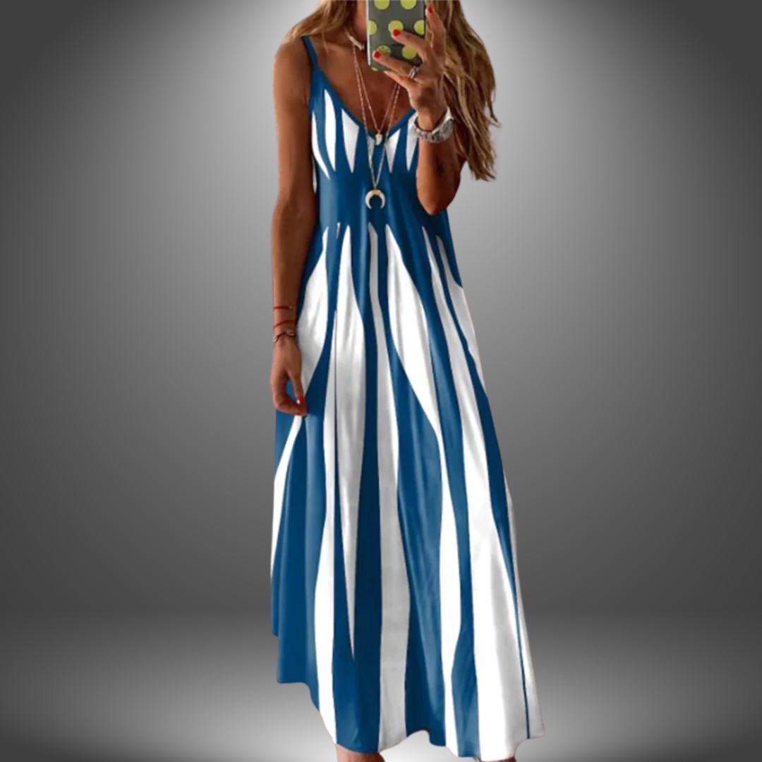 Aria - Robe Longue Élegante Sans Manches à Rayures Imprimées
