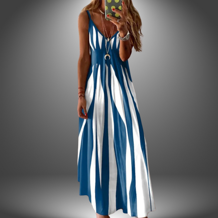 Aria - Robe Longue Élegante Sans Manches à Rayures Imprimées