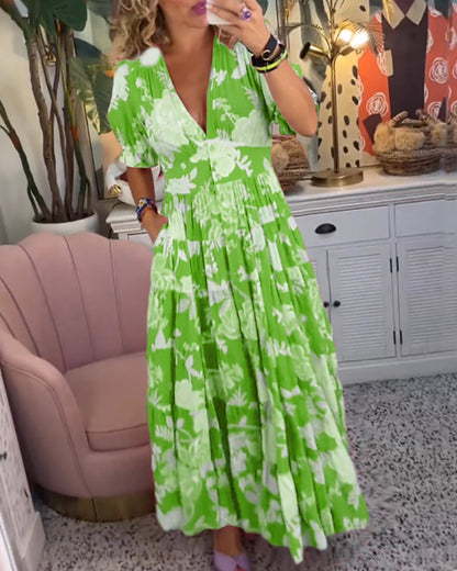 Catrisa ~ Robe Fleurie avec Décolleté en V et Poches