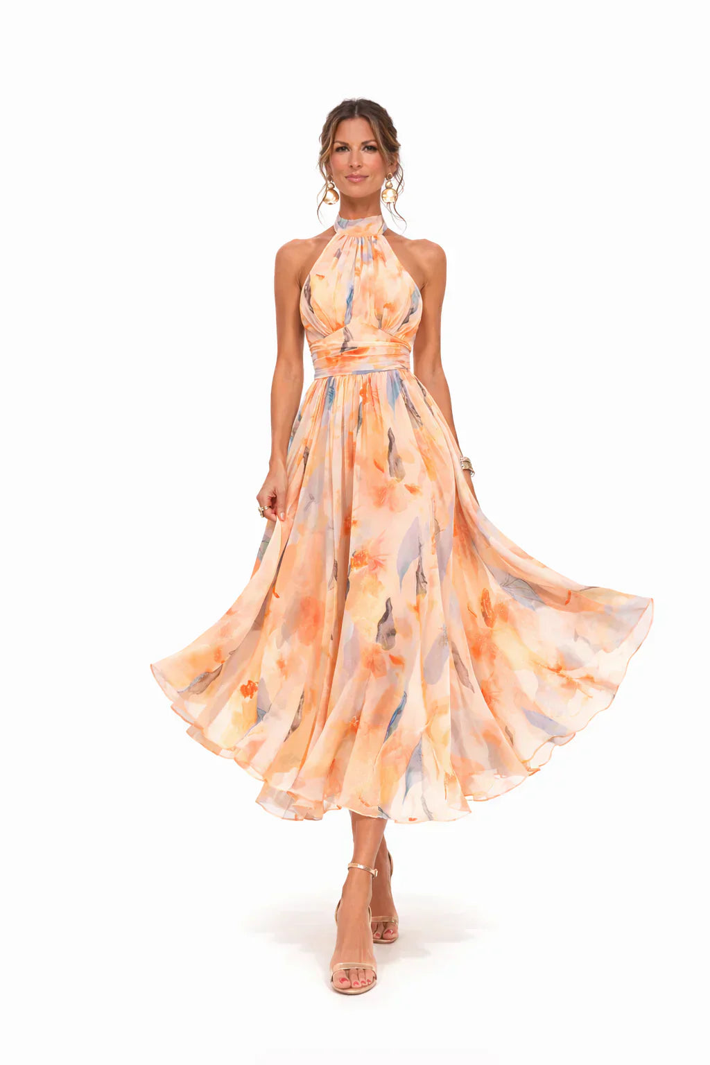 Esther | Robe avec Col Halter et Imprimé Aquarelle