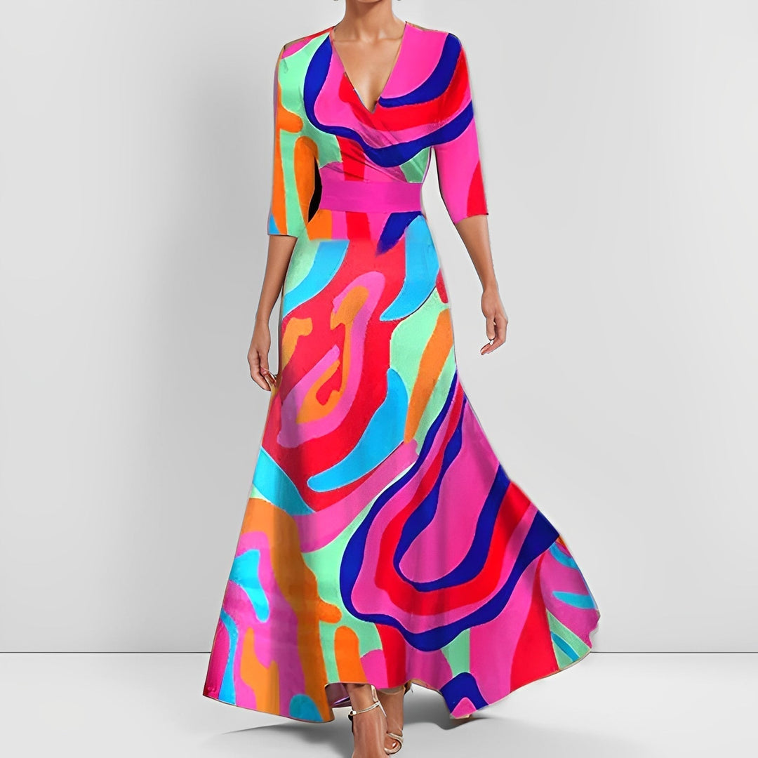 Delores - Robe longue à fleurs avec manches longues