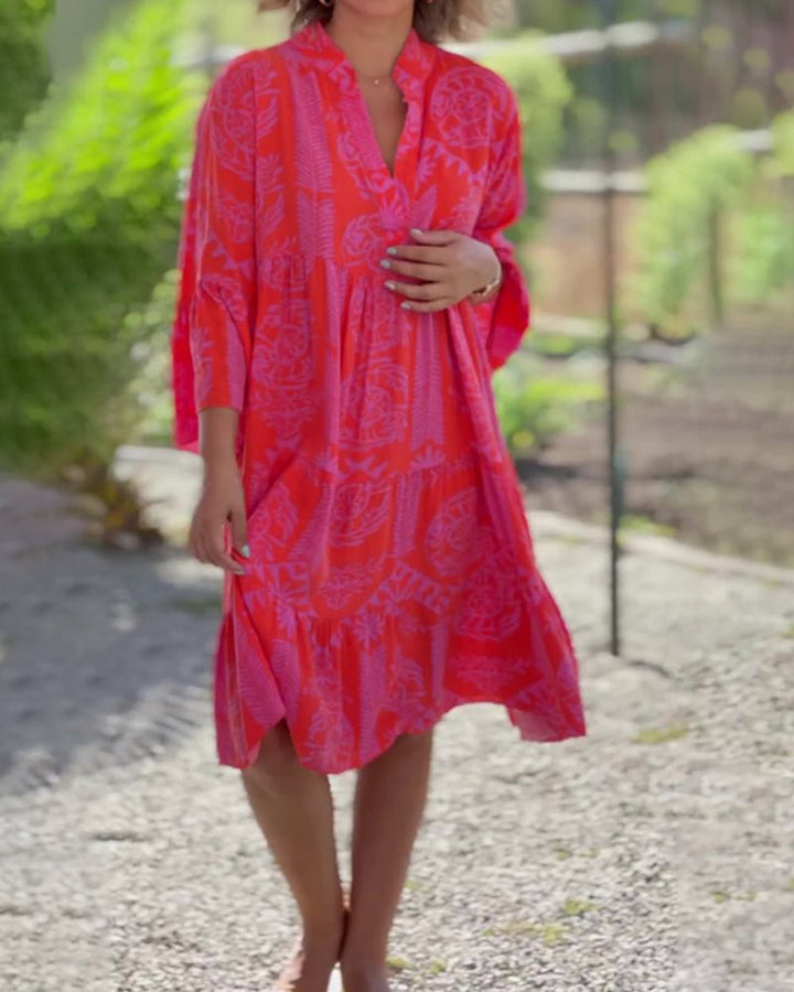 Skylar - Robe Chic avec Décolleté en V et Manches Évasées 3/4 avec Volants