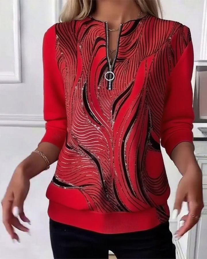 Anaïs-Claire | Sweat-shirt zippé imprimé décontracté