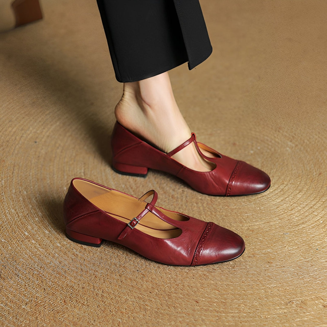 Bella - Ballerines en cuir décontractées avec boucle en T pour femmes
