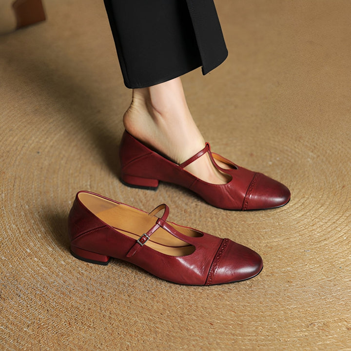 Bella - Ballerines en cuir décontractées avec boucle en T pour femmes