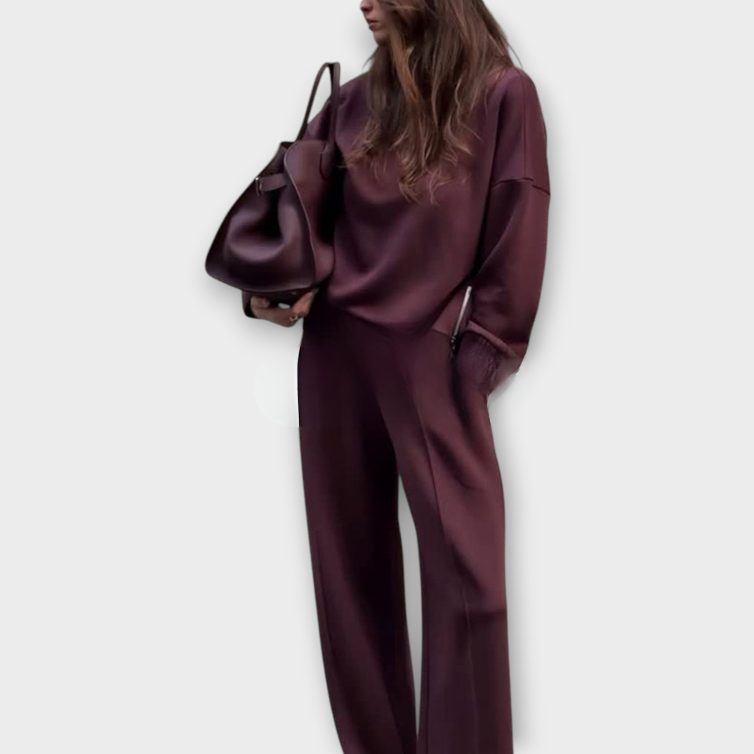 Ensemble Tricot Détente avec Pull Col Montant et Pantalons à Jambes Larges