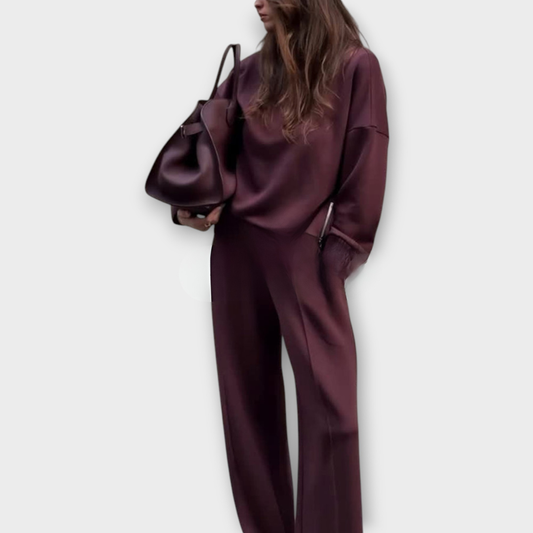 Ensemble Tricot Détente avec Pull Col Montant et Pantalons à Jambes Larges