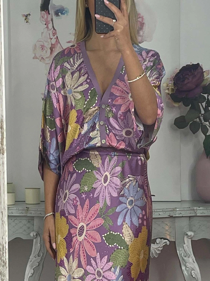 Chemisier Off-Shoulder en Satin Imprimé Floral Exquis