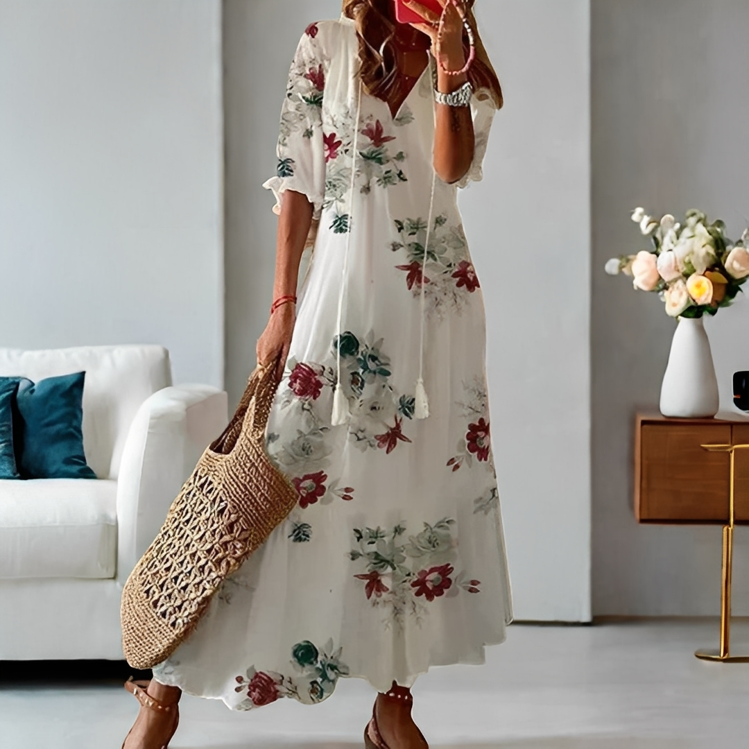 Alica - Robe décontractée ample avec col en V pour femmes