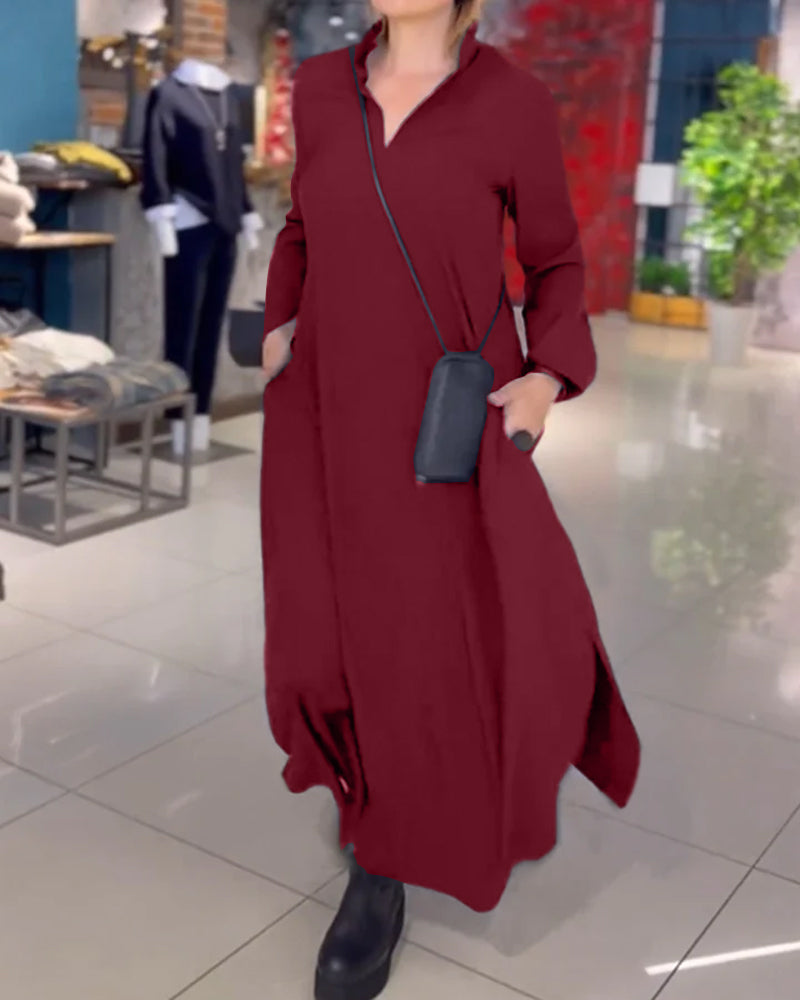 Evia™ - Robe longue ample avec revers et fente
