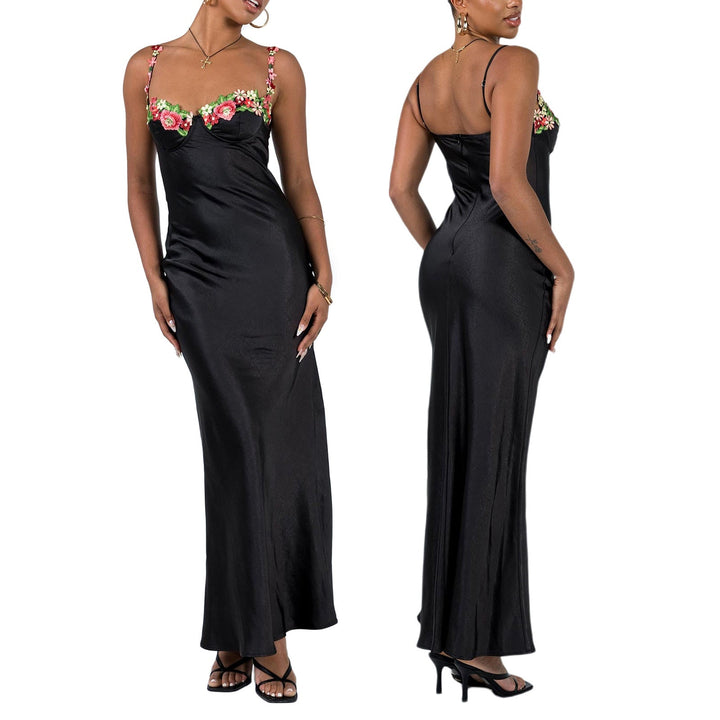 Daniella - Élégante robe maxi avec broderie de fleurs pour femmes