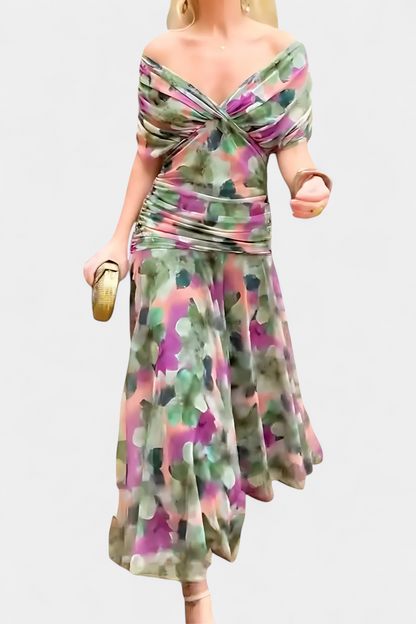 VIVIAN | ROBE LONGUE À FLEURS AVEC ENCOLURE EN V