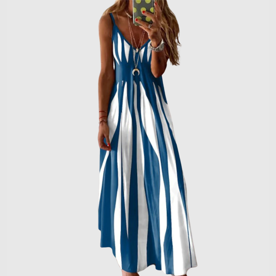 Ariella - Robe Maxi Sans Manches à Rayures Chic