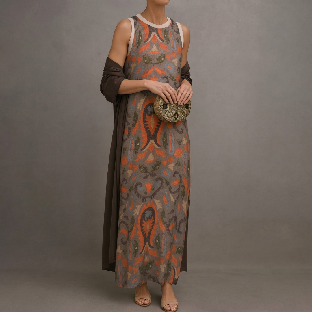 Daniela™ | Robe Longue Imprimée avec Gilet Coordonné