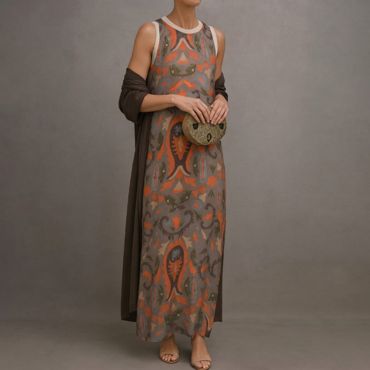Daniela™ | Robe Longue Imprimée avec Gilet Coordonné