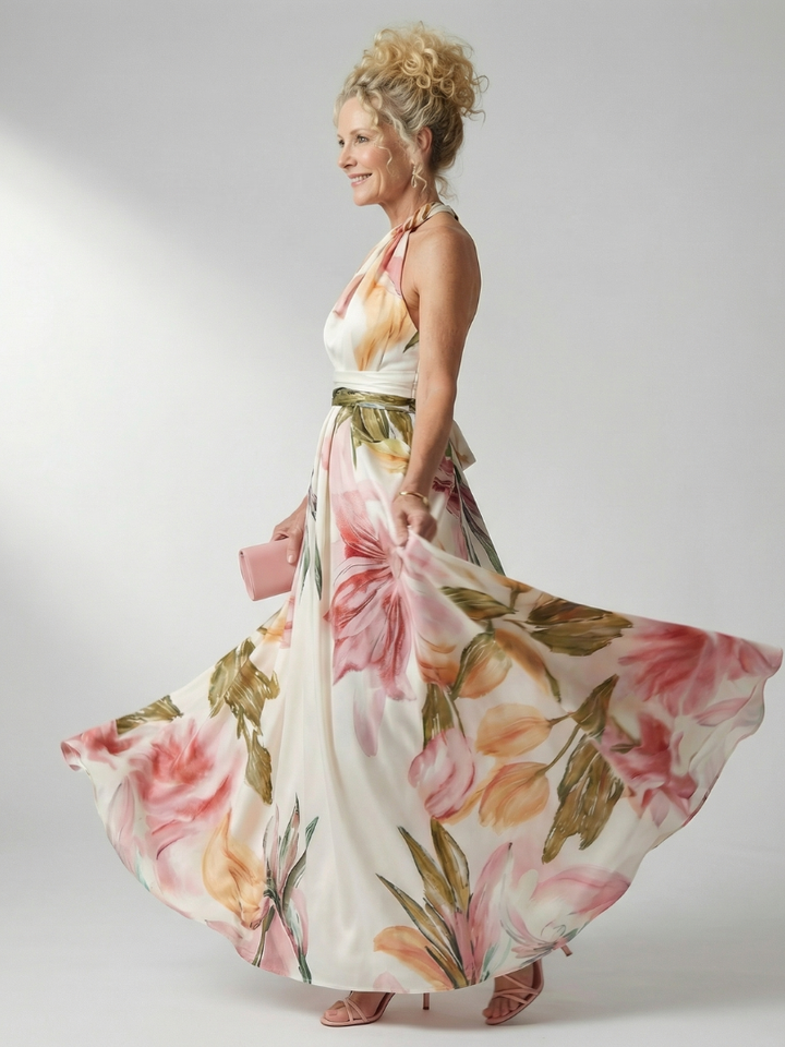 Amiel | Robe Maxi Fleurie Léger - Coupe Américaine Sans Manches