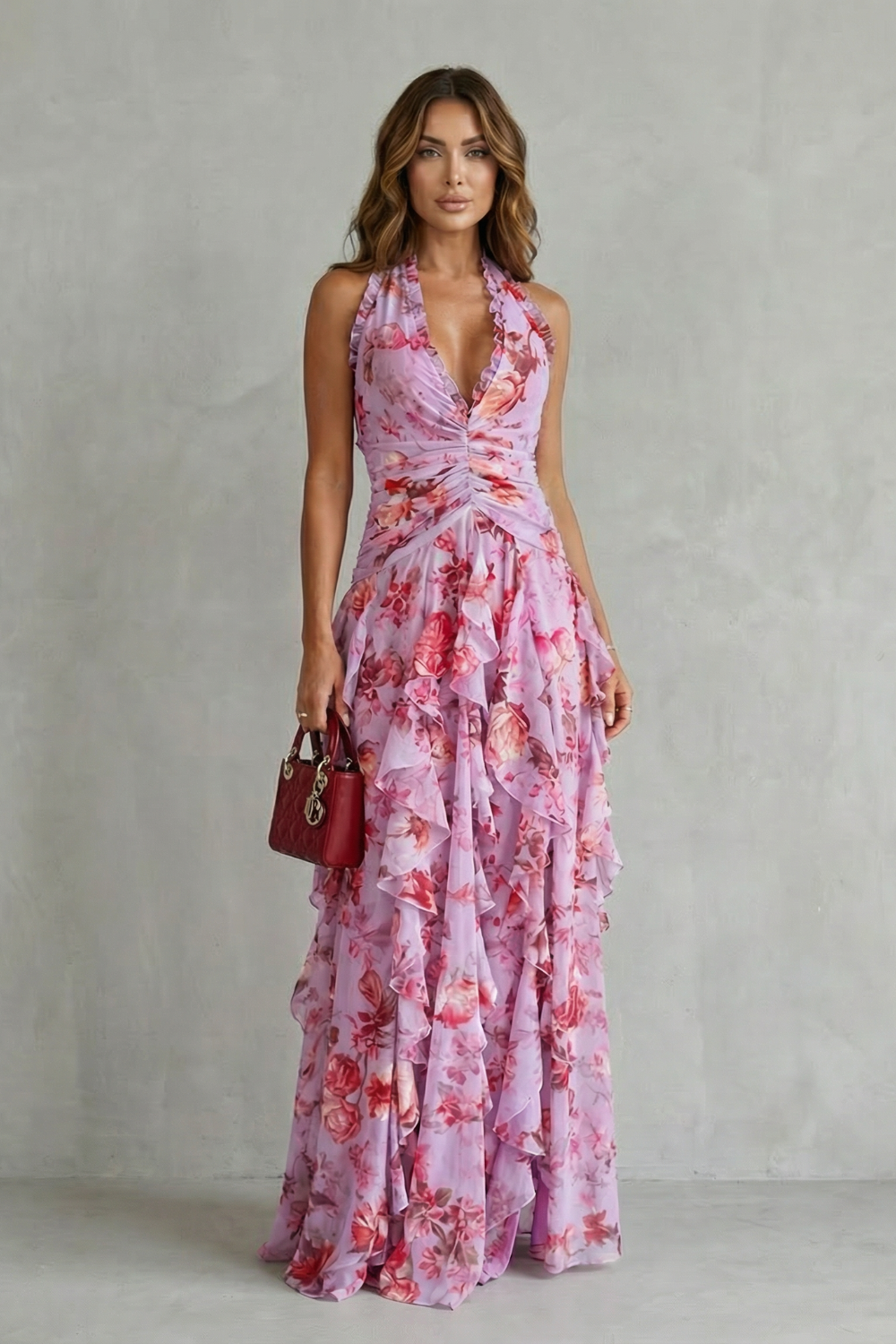 Belladina™ | Robe Maxi Halter en Rose Romantique