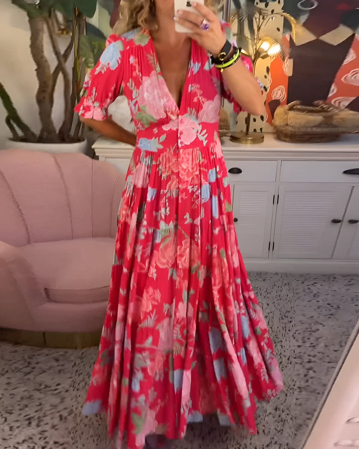 CARINE | ROBE AVEC POCHES ET ENCOLURE EN V EN IMPRIMÉ FLORAL