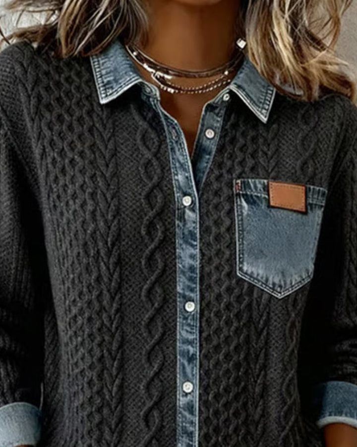 Chemise à Manches Longues avec Patchwork en Denim