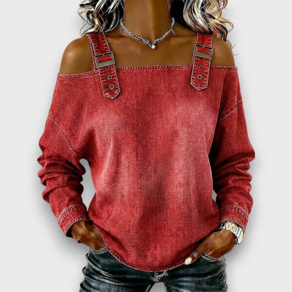 Elama – Haut en Denim Off-Shoulder