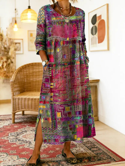 Manuela | Robe en Jean avec Patchwork Ethnique
