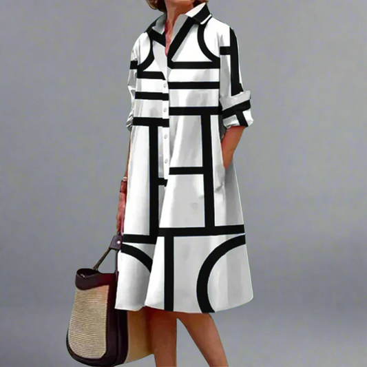 Elowen | Robe Midi Élégante à Rayures Géométriques