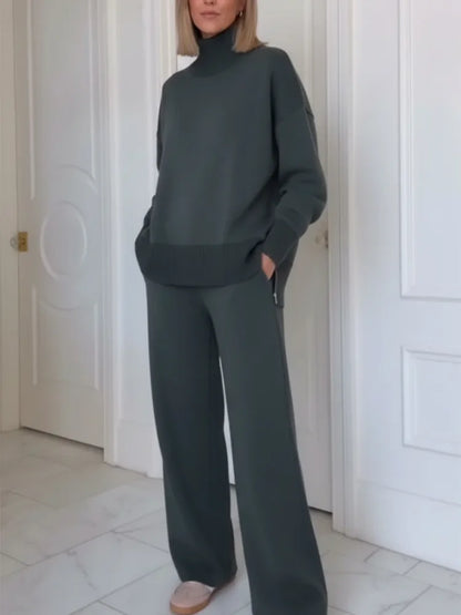 Ensemble de Deux Pièces avec Col Montant et Fermeture Éclair, Pantalons Droits