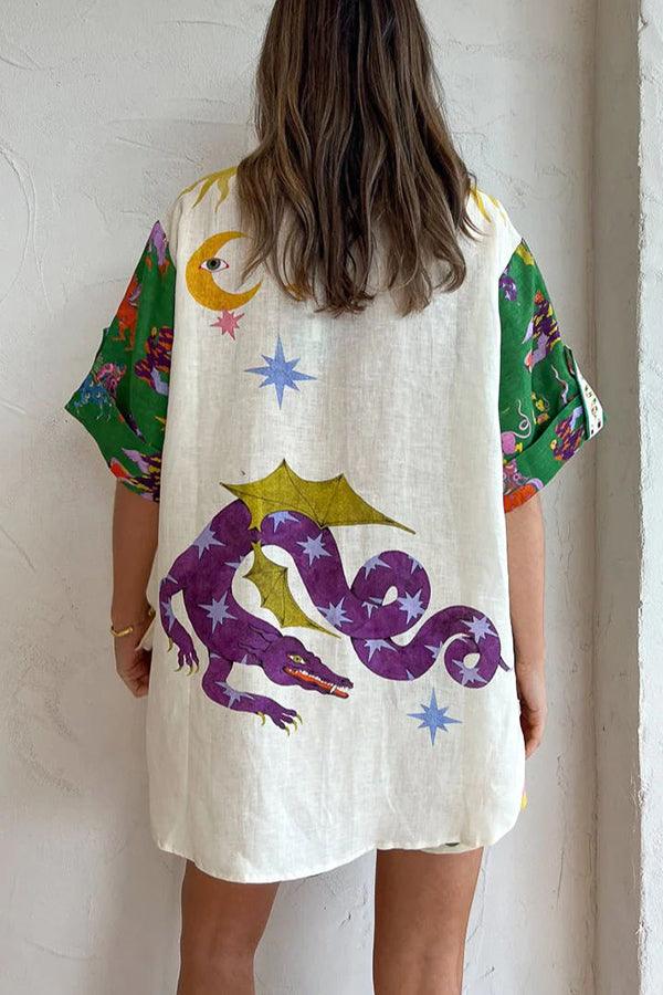 Céleste | Ensemble Blouse Imprimée et Shorts à Poches