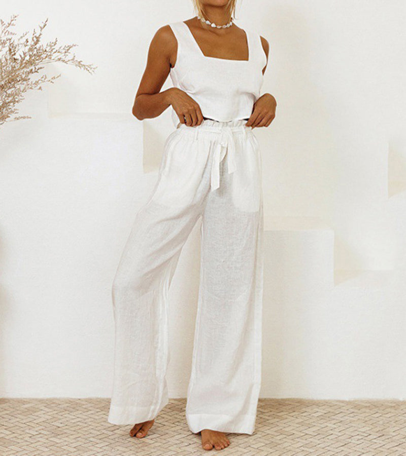 Evelyne - Ensemble Top Minimaliste Luxe & Pantalon Large