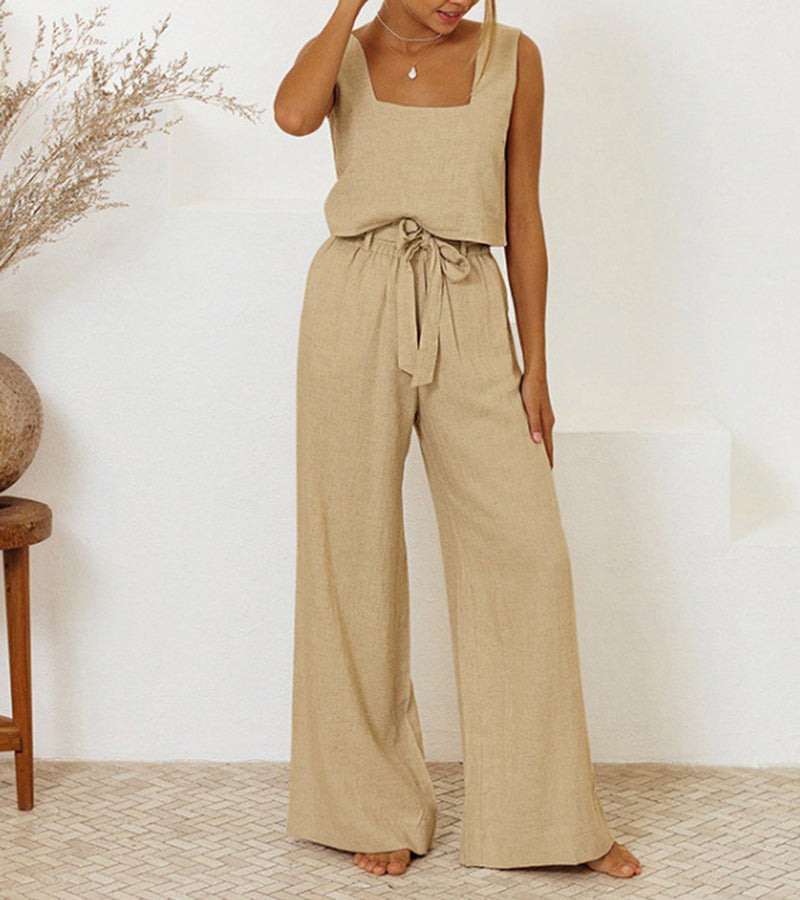 Evelyne - Ensemble Top Minimaliste Luxe & Pantalon Large