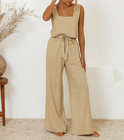Evelyne - Ensemble Top Minimaliste Luxe & Pantalon Large