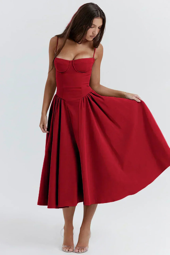 Cheri - Robe midi à bretelles et dos ouvert