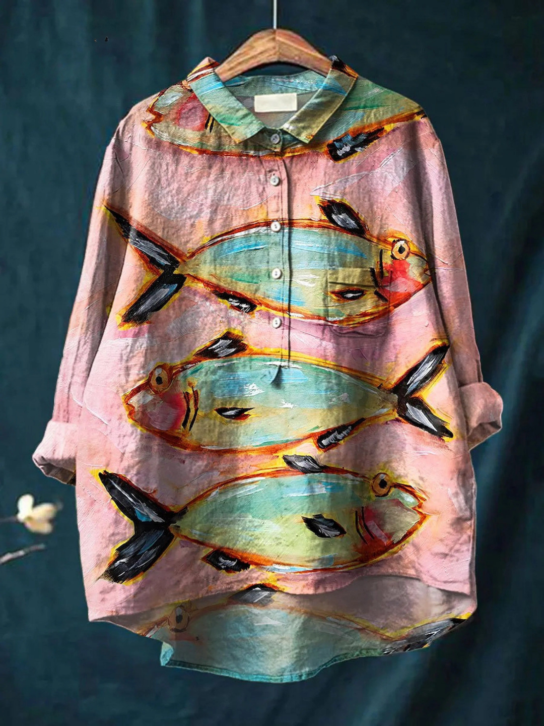 Blythe | Chemise décontractée vintage à impression de poisson pour femmes